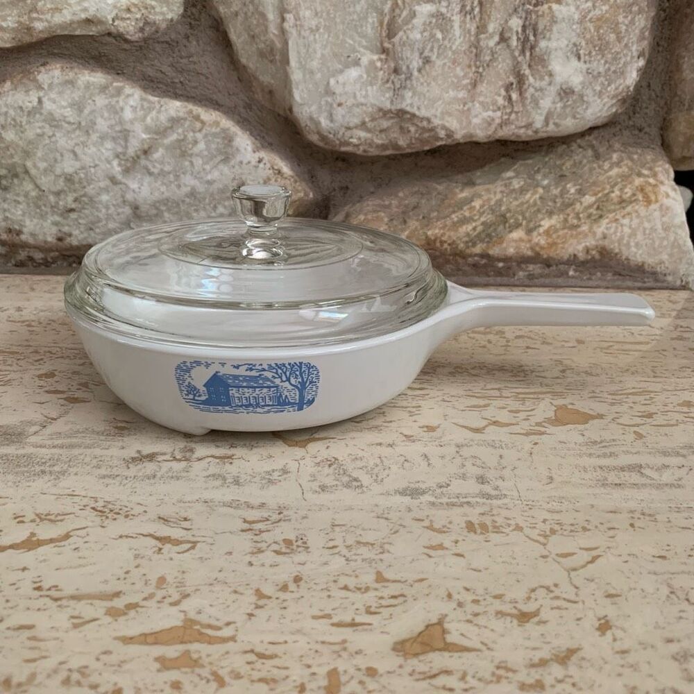 Vintage CorningWare Colonial house browning skillet with lid